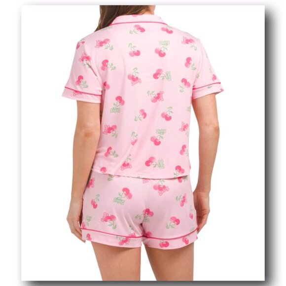 Juicy Couture Pink Cherry Print Pajamas Shorts 2 Piece Sleepwear Set Sizes M, L - Picture 4 of 7